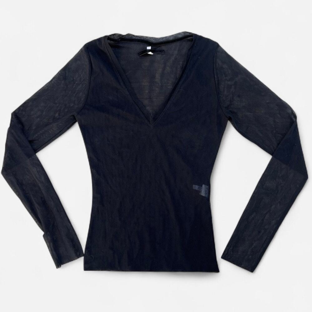 Vintage Y2K Italian Mesh Long Sleeve Stretchy V-neck Top